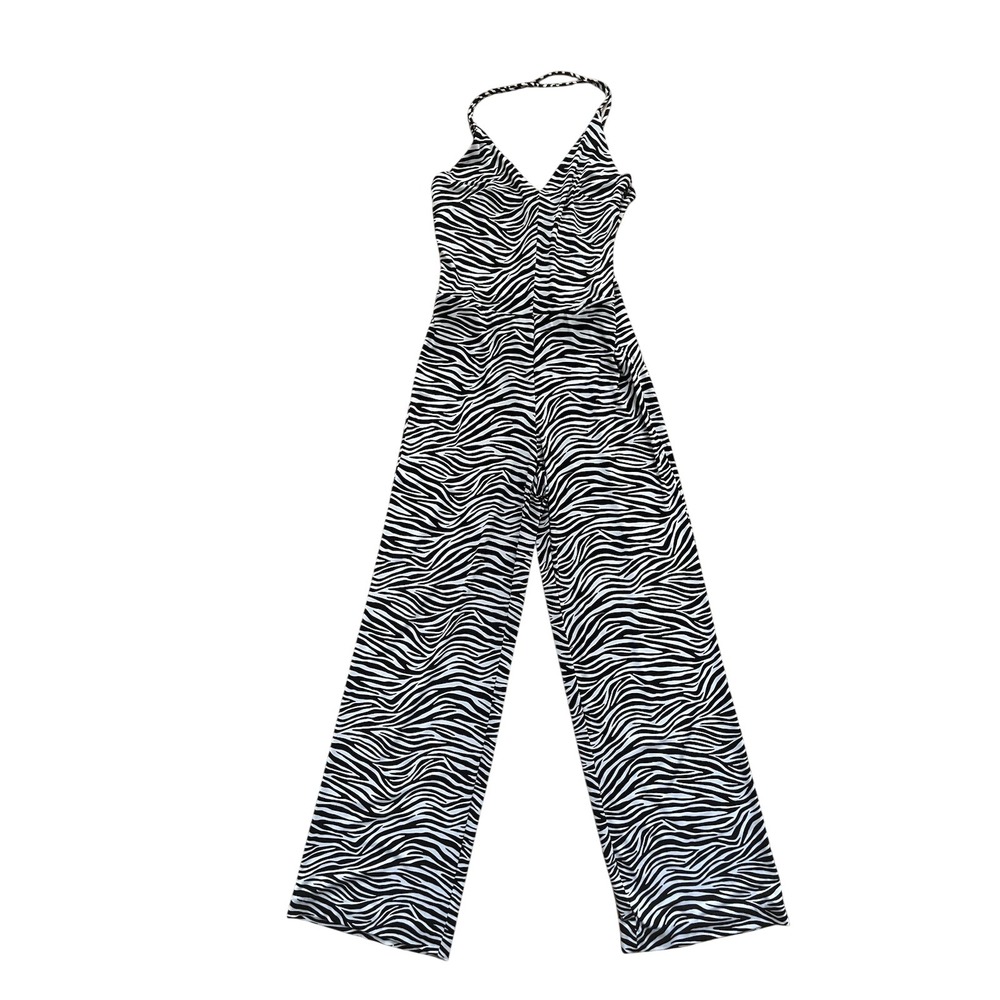Michael Kors Striped Black White Jumpsuit Halter Neck‎ Size SM Zebra Stripe